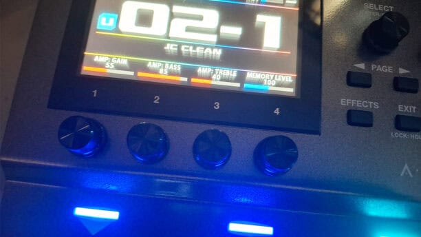 image of BOSS GX-10 display screen with amp selection, settings, and controls