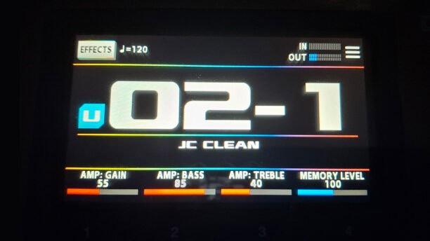 boss gx-10 lcd closeup shot with amp model selected