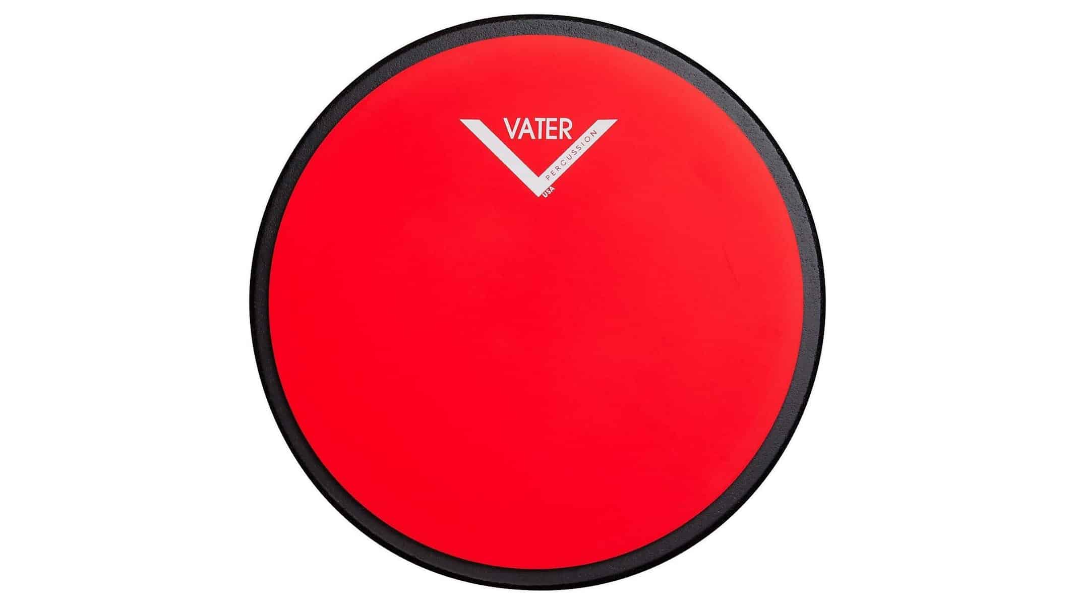 Vater Practice Pad top shot with red surface, black outline, and Vater logo