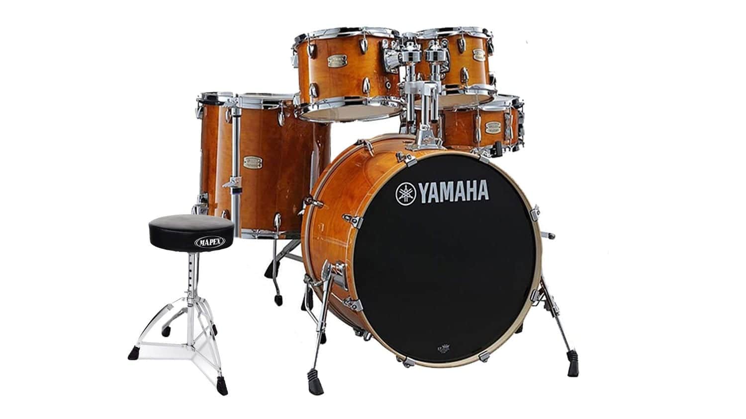 Yamaha Stage Custom 5-piece shell pack in natural wood finish with lacquer.