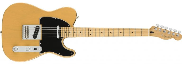 fender-player-telecaster front shot with butterscotch finish and maple neck