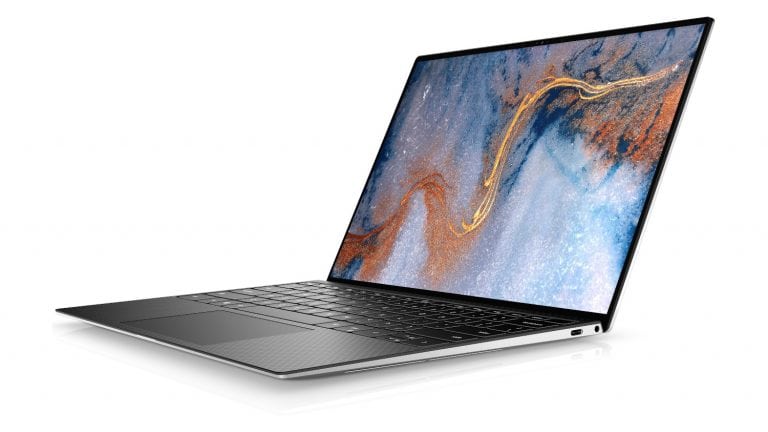 Dell XPS 13 side shot of keyboard and example screensaver