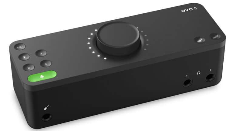 audient-evo-8 black rectangular enclosure and single control knobs