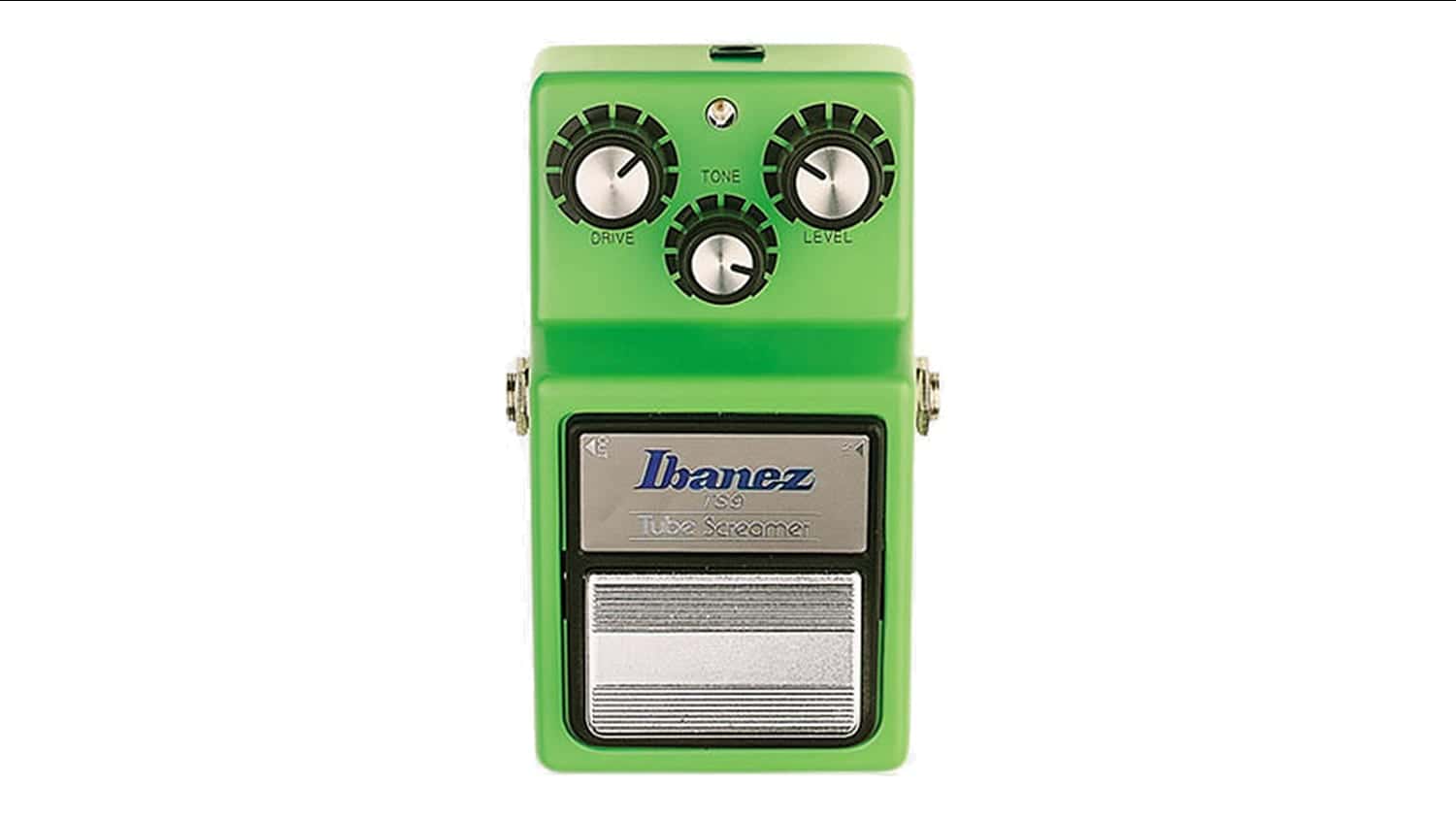 ibanez ts9 tubescreamer with green enclosure and three control knobs