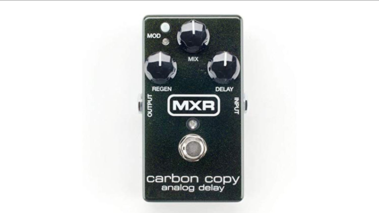 mxr carbon copy delay with green sparke enclosure and black control knobs