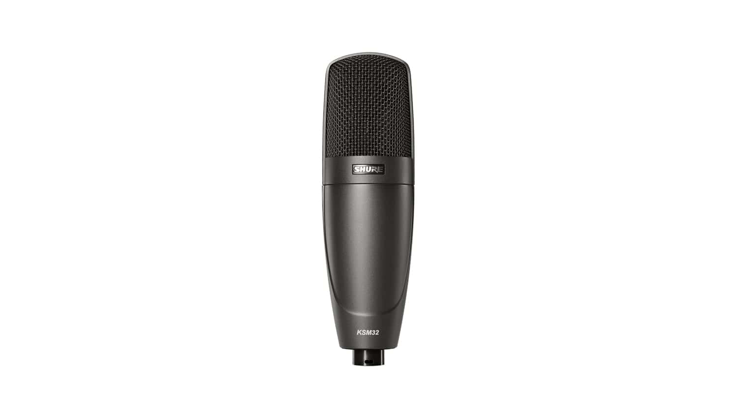 Shure KSM32 front shot with black housing and grille, and Shure logo