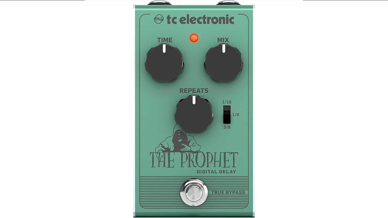 tc electronic the prophet delay with teal enclosure and black control knobs