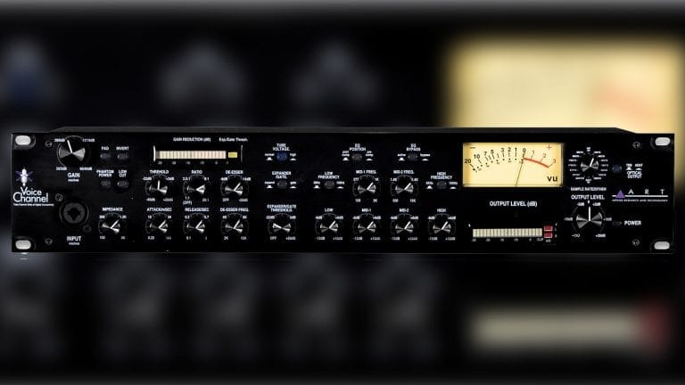 art voice channel front shot in double rackspace in black with metering