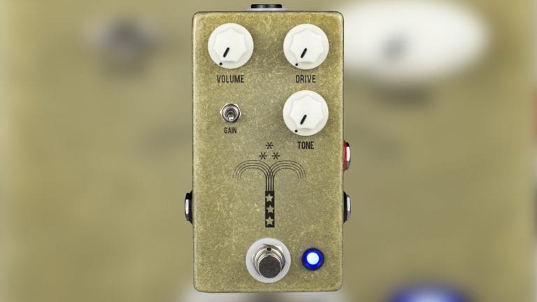 jhs morning glory v4 transparent overdrive pedal with gold sparkle enclosure and white knobs