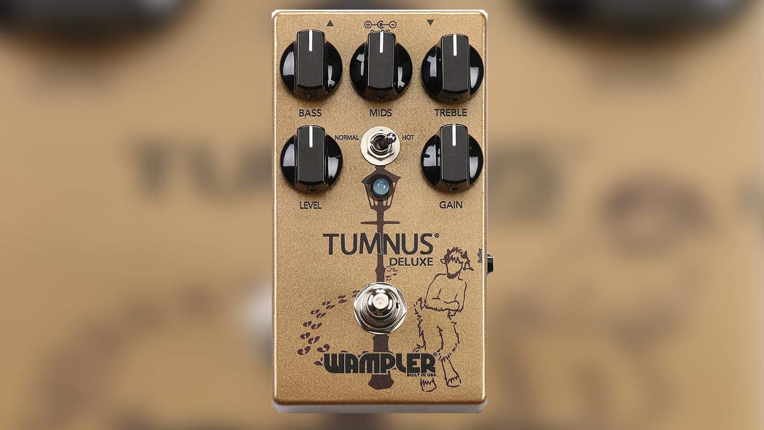 wampler tumnus deluxe overdrive pedal with minotaur graphic and control knobs