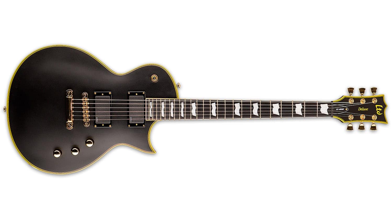 esp ltd ec1000 with black body and pickups, and gold hardware