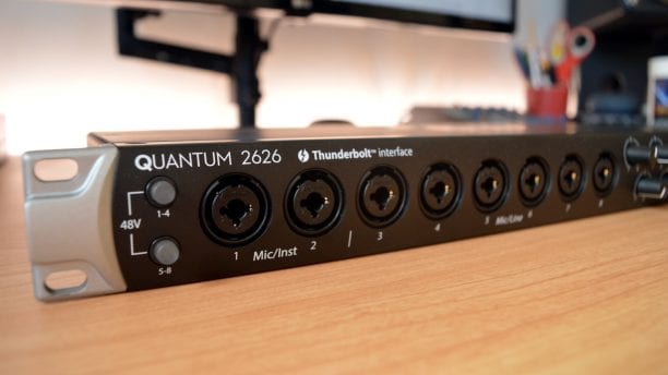 PreSonus Quantum 2626 black front panel with silver rack ears and inputs