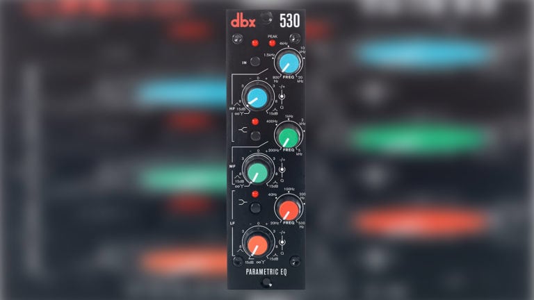 dbx 530 500 series equalizer with black faceplate and multi-color knobs