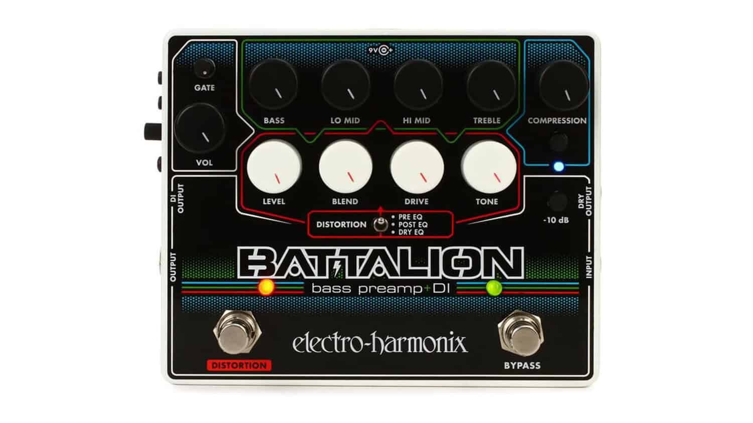 Electro-Harmonix Bass Battalion with graphics, footswitches, and control knobs