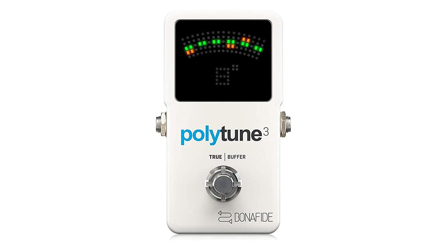 tc electronic polytune 3 pedal strobe tuner with white enclosure and tuning LEDs