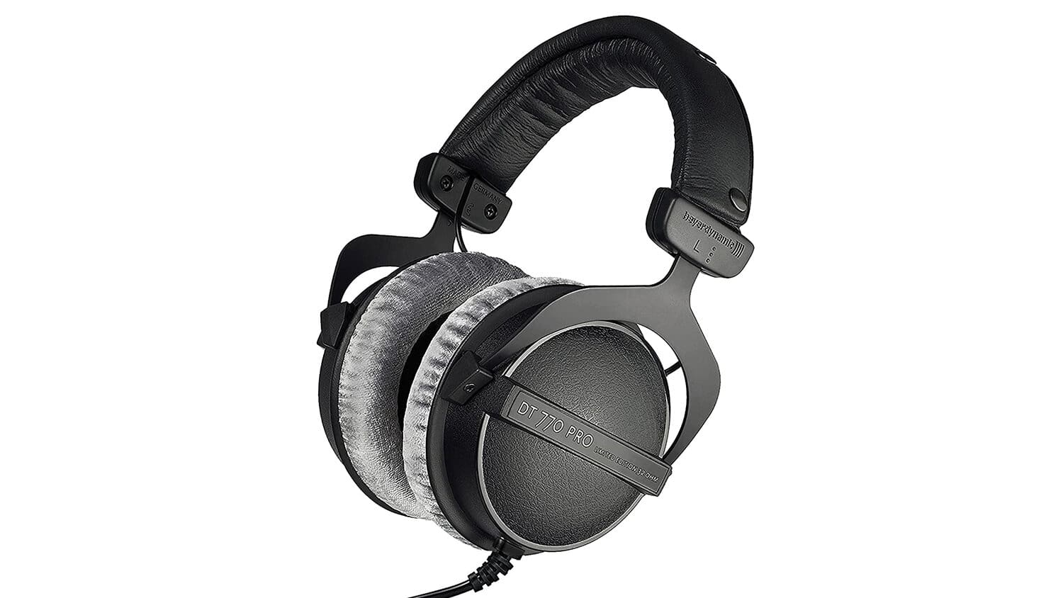 beyerdynamic dt770 pro headphones side shot in black with grey earcups