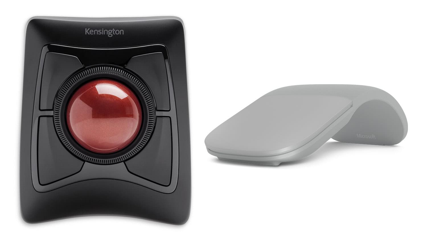 ergonomic mouse for music production with top shot of red trackball mouse