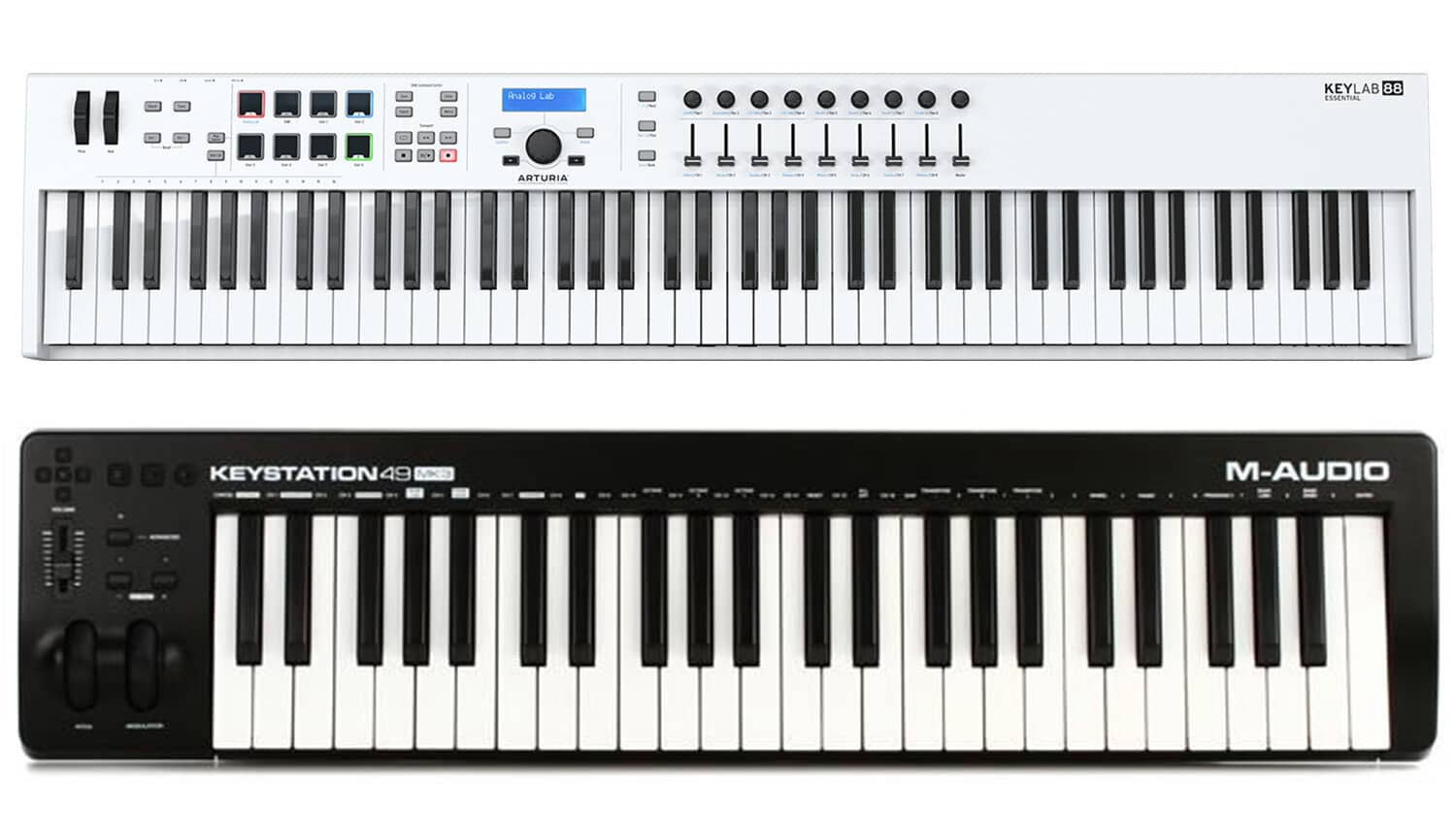 midi controller top shot with keys and control features