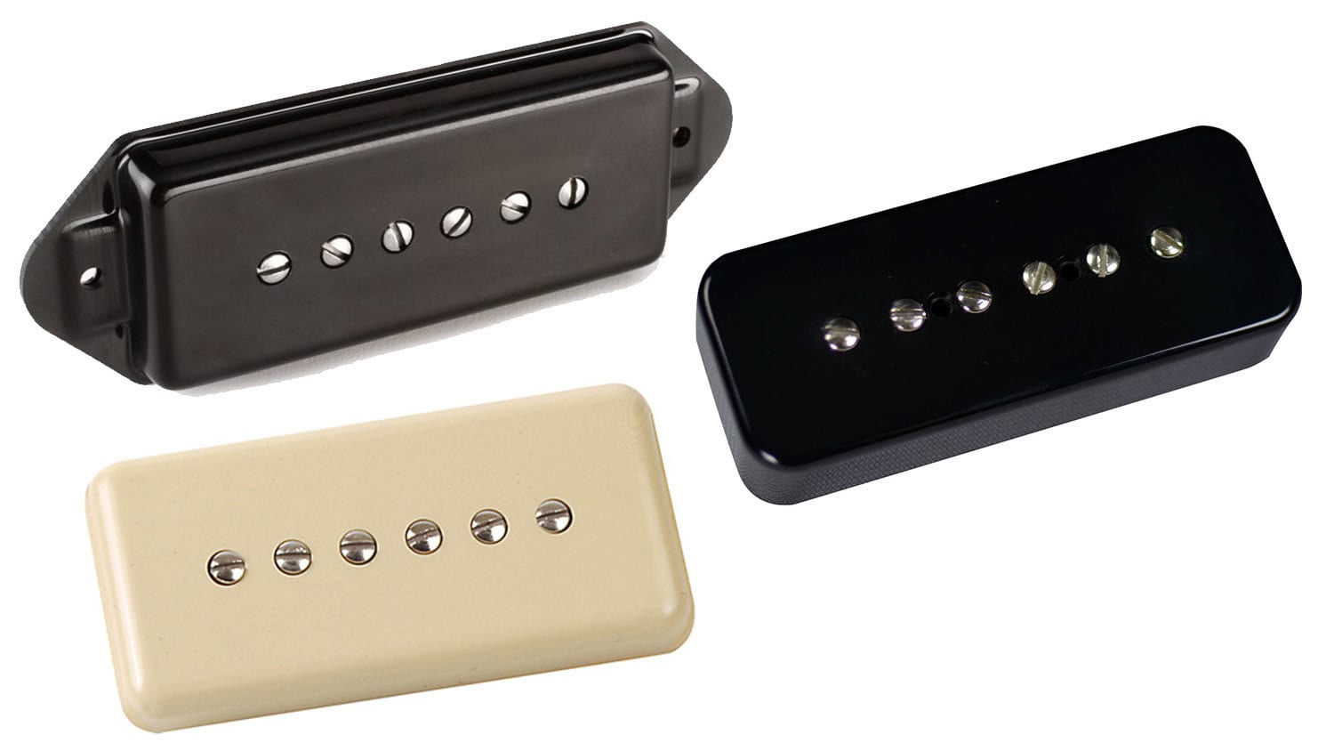 p90 guitar pickups in soapbar and dogear models in a variety of colors