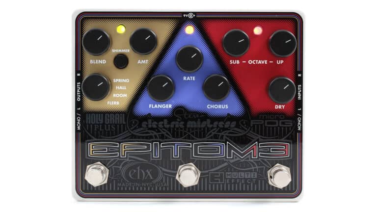 electro harmonix epitome analog guitar multi effect with control knobs and three footswitches