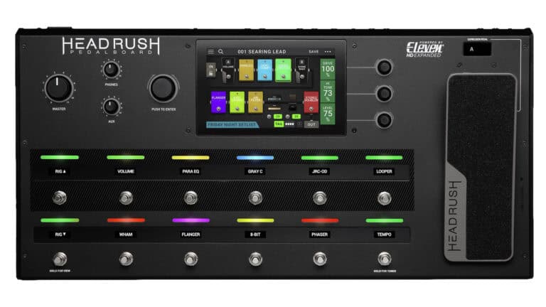 headrush pedalboard guitar multieffect with touchscreen, footswitches, and controls