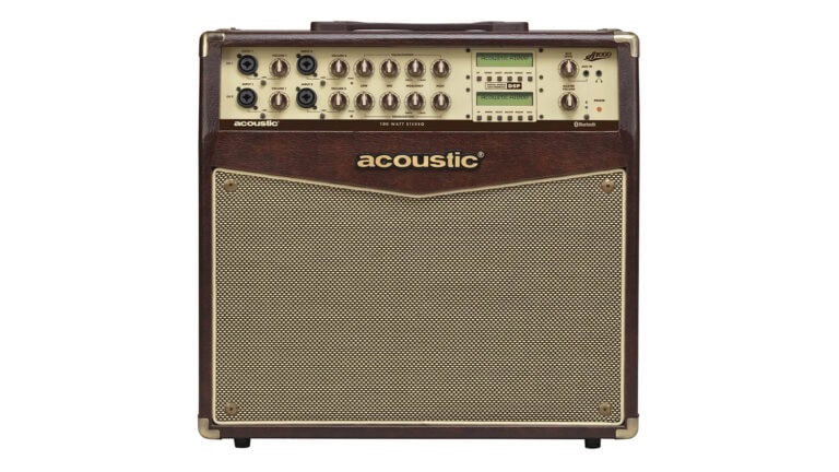 acoustic a1000 front shot with tan grille cloth, front panel controls, and Acoustic logo