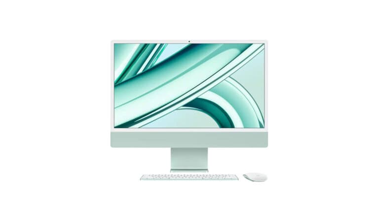 Apple iMac with M4 all-in-one desktop front shot with example screensaver