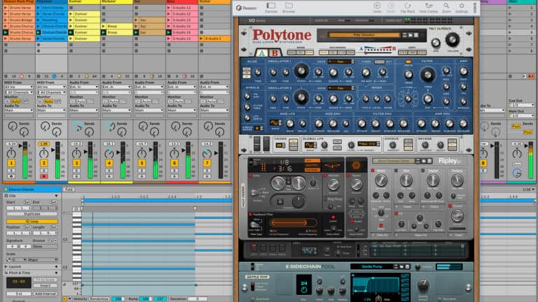 Reason Studios Reason 13 DAW GUI with Reason Rack plugin visible