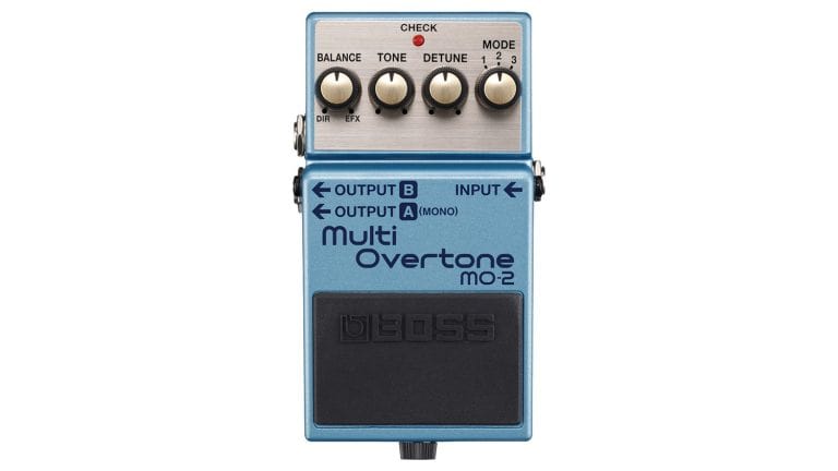 boss mo-2 multi overtone with blue enclosure and gold knobs