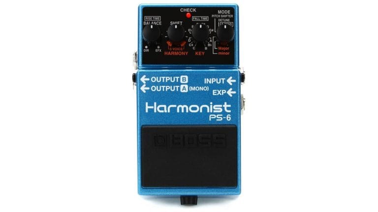 boss ps-6 harmonist top down shot with blue enclosure and black control knobs
