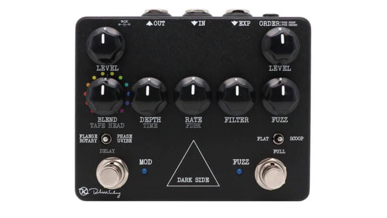 Keeley Dark Side with black enclosure, black control knobs, and dual footswitches