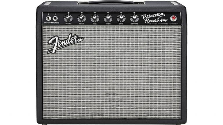 fender princeton 65 front shot with silver grille, controls, and Fender logo