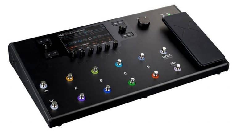line6 helix lt floor unit shot with buttons, footswitches, and treadle