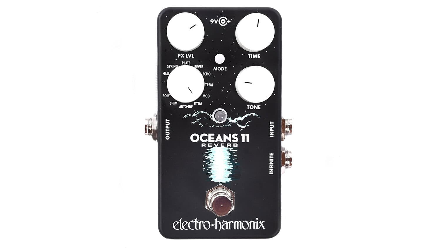 electro-harmonix oceans 11 with black enclosure and white control knobs