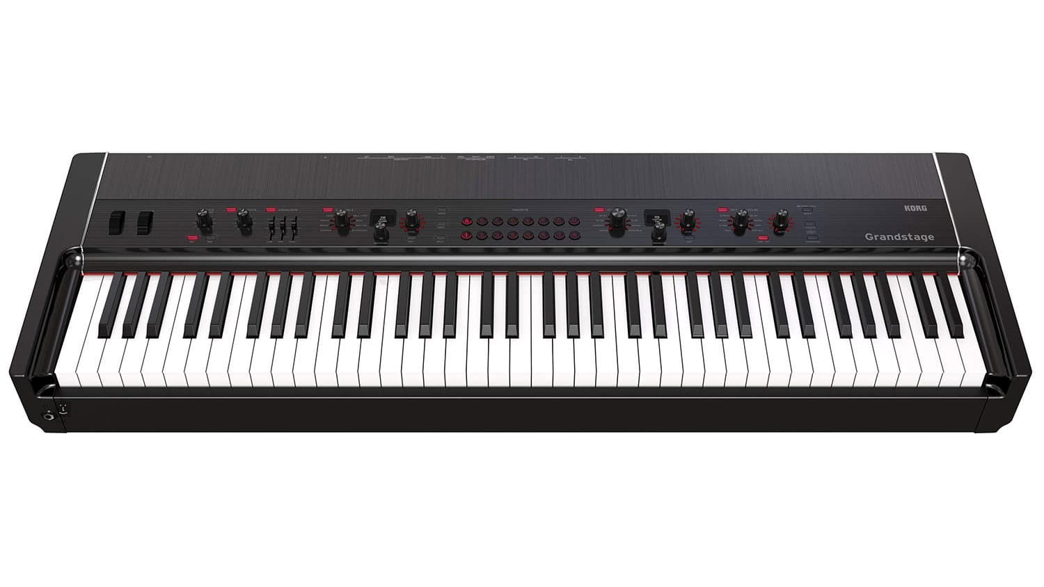 korg grandstage digital piano with keyboard and knobs, sliders, and buttons for setting control parameters