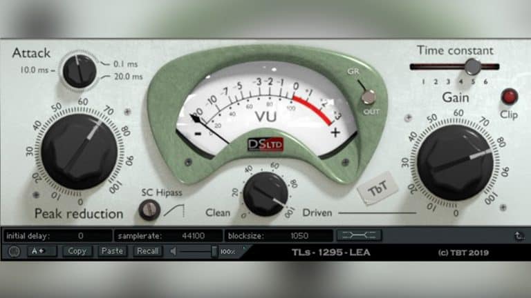 tls 1295 lea free LA-2A plugin with white panel, black control knobs, and white VU meter