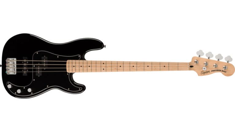 Squier Affinity Series PJ Bass with black finish and maple neck and fretboard