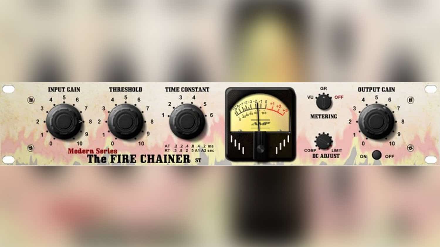 antress modern fire chainer with fire-themed faceplate, controls, and VU meter