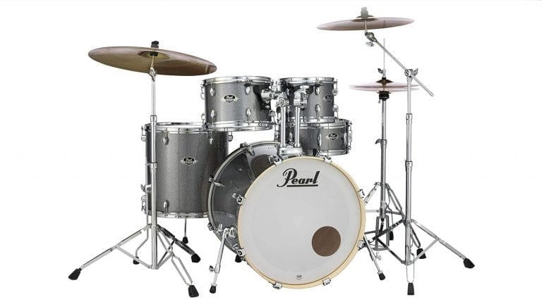 pearl export exx silver 5-piece kit in silver with cymbals and stands