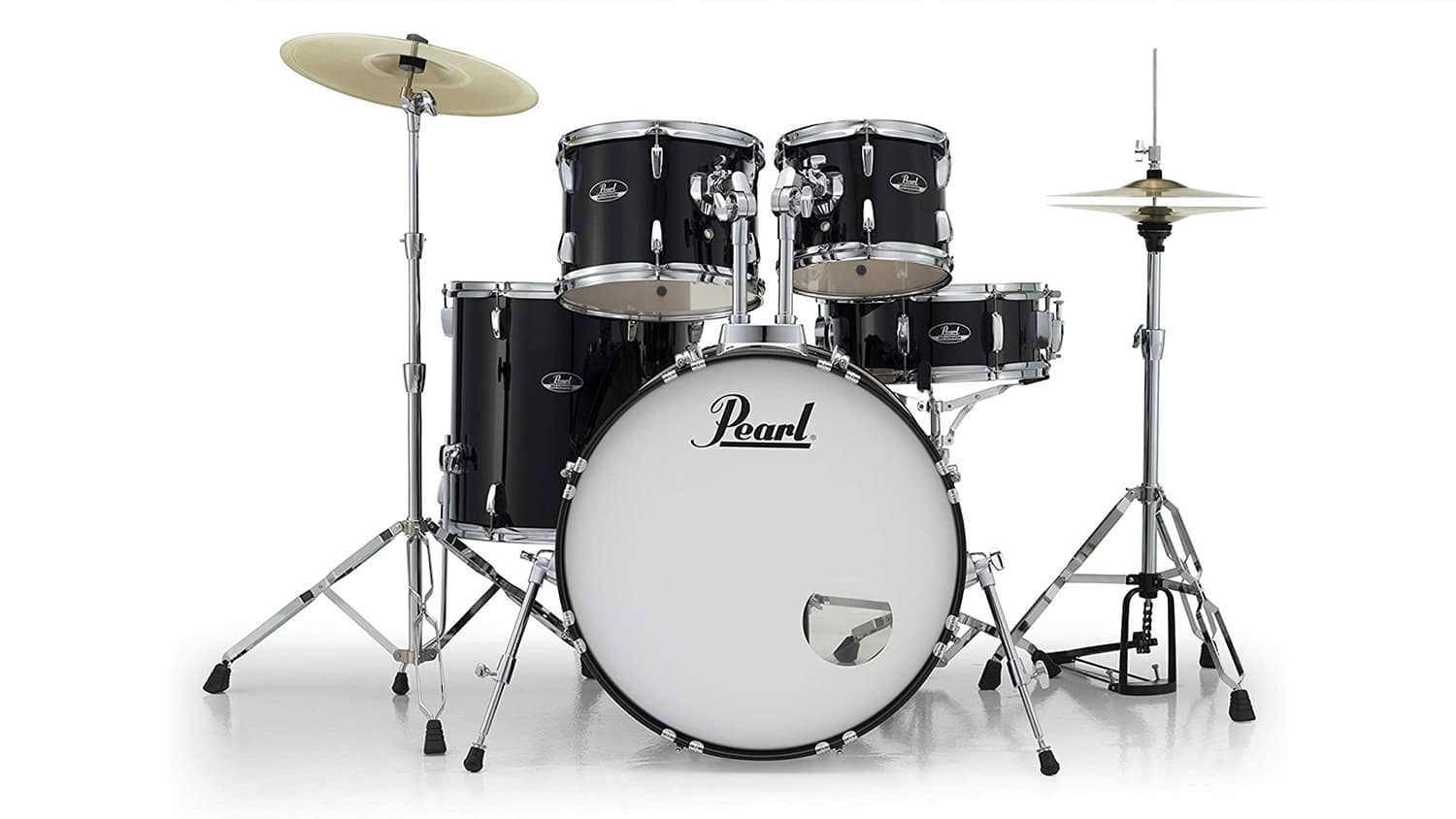 Gray Pearl Roadshow Drum Kit in black with cymbals and stands