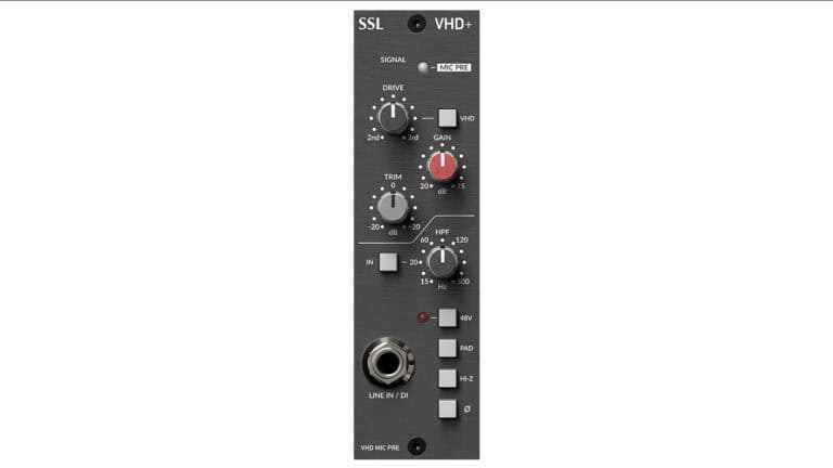 ssl vhd+ 500 series preamp with black enclosure and control features