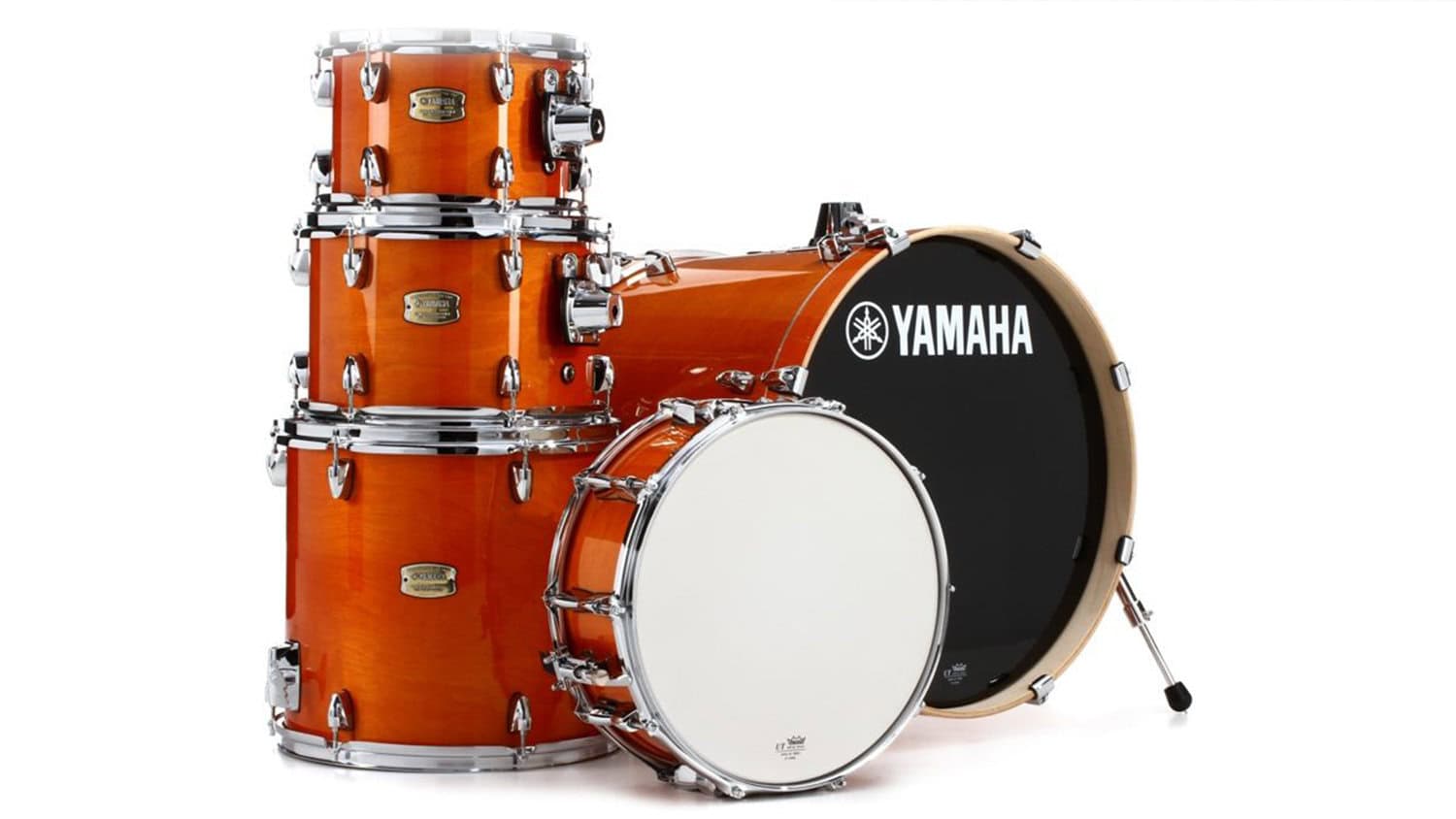 yamaha stage custom birch drum shell kit in wood finish with white snare head and black bass drum head