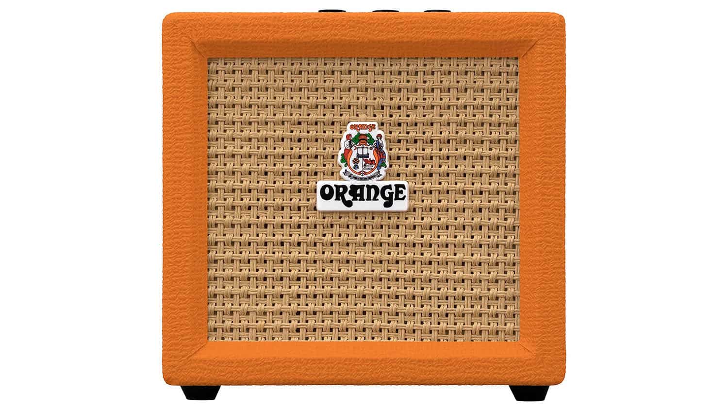 orange crush mini guitar amp with orange tolex enclosure, brown grille cloth, and orange amplification logo