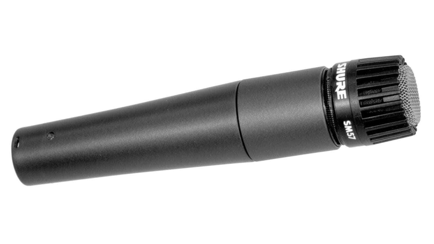 shure sm57 side shot with black enclosure and Shure logo