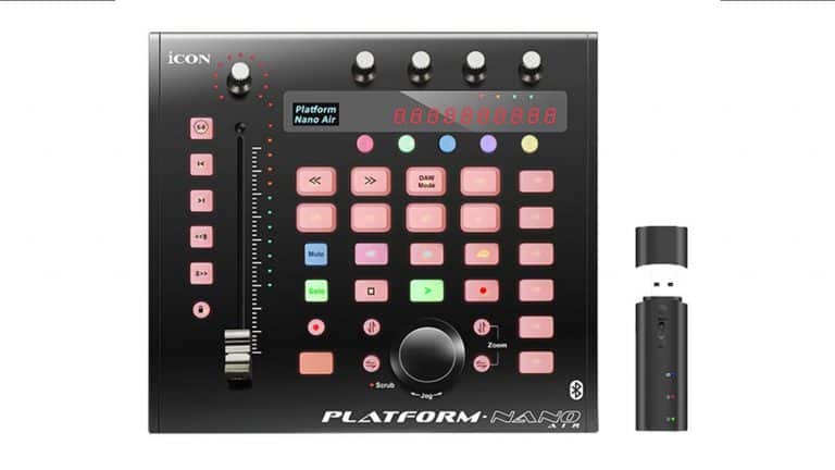 icon-platform-nano-air control surface with backlit buttons, fader, and knob
