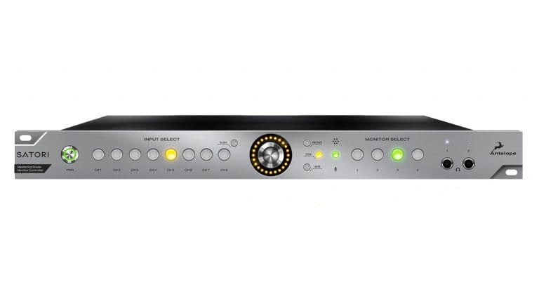 antelope audio sartori monitor controller front panel shot with controls and metering