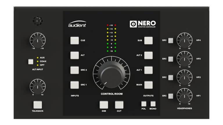 audient nero monitor controller with potentiometers and buttons