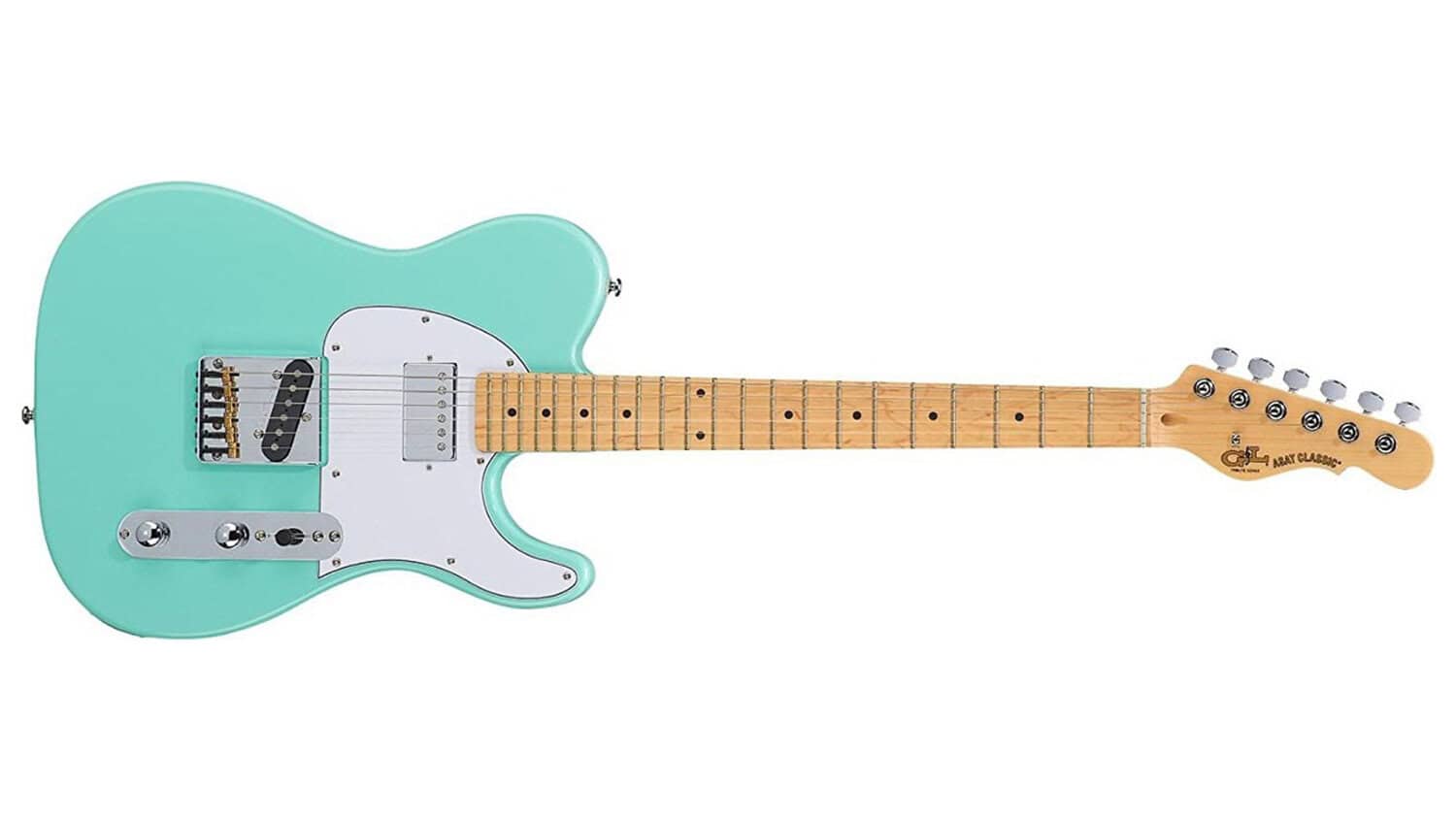 G&L Tribute ASAT Classic Bluesboy in teal finish with pearloid pickguard, chrome pickups, and maple neck