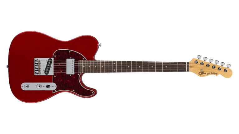 G&L Placentia ASAT with red body, and crimson tortoiseshell pickguard
