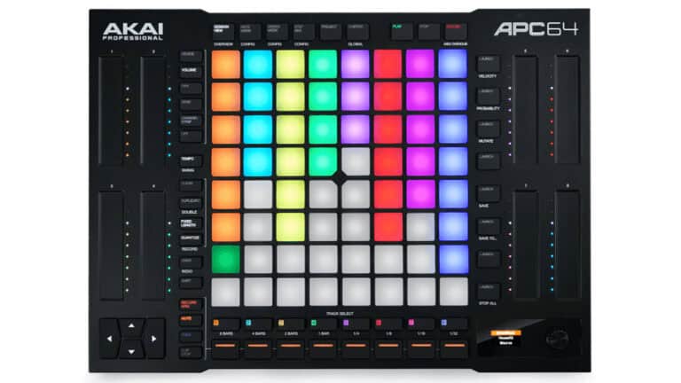 akai professional apc64 midi controller with RGB pads and control buttons